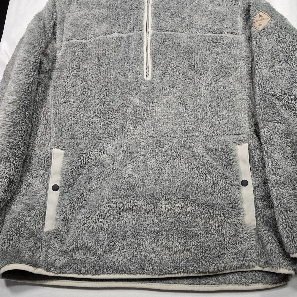 Eddie Bauer Mens large Sherpa Fleece Quarter Zip Pullover Gray Mock Neck Jacket